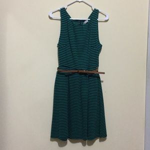 Green and blue striped dress